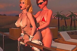 Horny Redhead Shemale fucks Blonde Tranny - Anal Sex, 3D Futanari Cartoon Porno On the Sunset 2 min