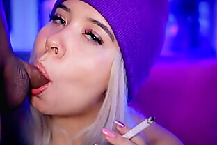 Colombian blonde gives her boyfriend a blowjob while smoking for the fans 11 min