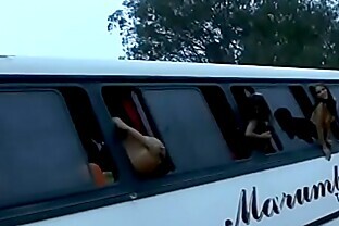 Naughty Brazilian gals decided to cause mayhem in the bus h. out of the window their juicy round naked butts and  boobs 43 min