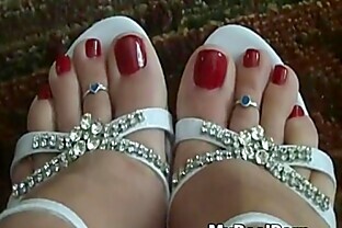 Foot feet sexy legs shoes red nail polish 4 min