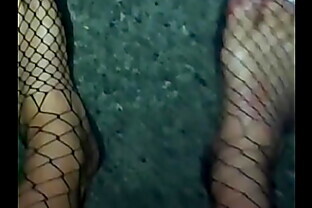 Walking on the Street with Fishnet Catsuit