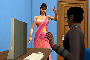 Indian stepmom catches her nerd stepson masturbating in front of the computer watching porn videos  adult videos  Porn Movies