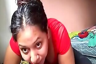 indian girlfriend helping boyfriend by sucking his cock and taking cum in mouth