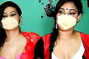 Two Masked Indian lesbian Girls Teasing on Webcam