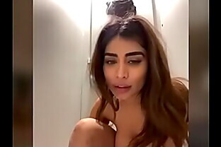 French Arab camgirl squirting in a public bathroom stall