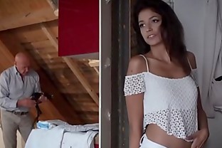 Horny step daughter can t hold hand off his old dick
