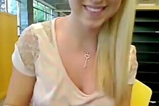 Sexy blonde teen masturbates pussy in library and squirts 5 min