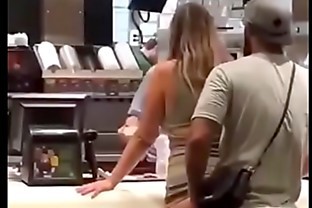 White couple having sex in  restaurant