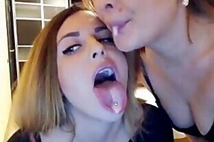Two lesbians swapping spit and kissing on webcam -  7 min