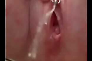 Piercing Clit play and Pee in restaurant Toilet 5 min