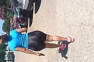 Mature Latina With MEGA Booty in Shiny Spandex Shorts 94 sec