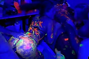 College teens glow in the dark orgy party in a dorm room 6 min