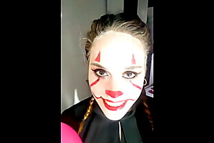 Halloween "IT" deep throat extreme and cum swallow!!! -RED video complete- 6 min