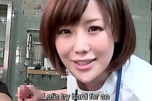Subtitled CFNM Japanese female doctor gives patient handjob 5 min