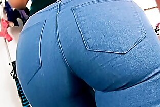 Hot Body Latina Maid In Tight Denim Jeans Showing Ass Cameltoe and Tits to her M 57 sec